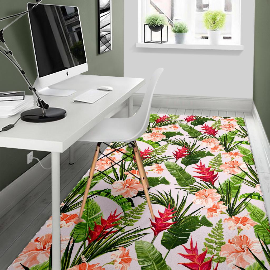 Heliconia Hibiscus Leaves Pattern Area Rug