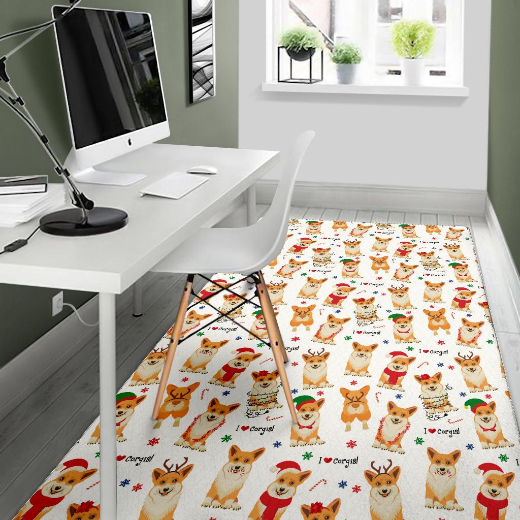 Christmas Corgi Pattern Background Area Rug