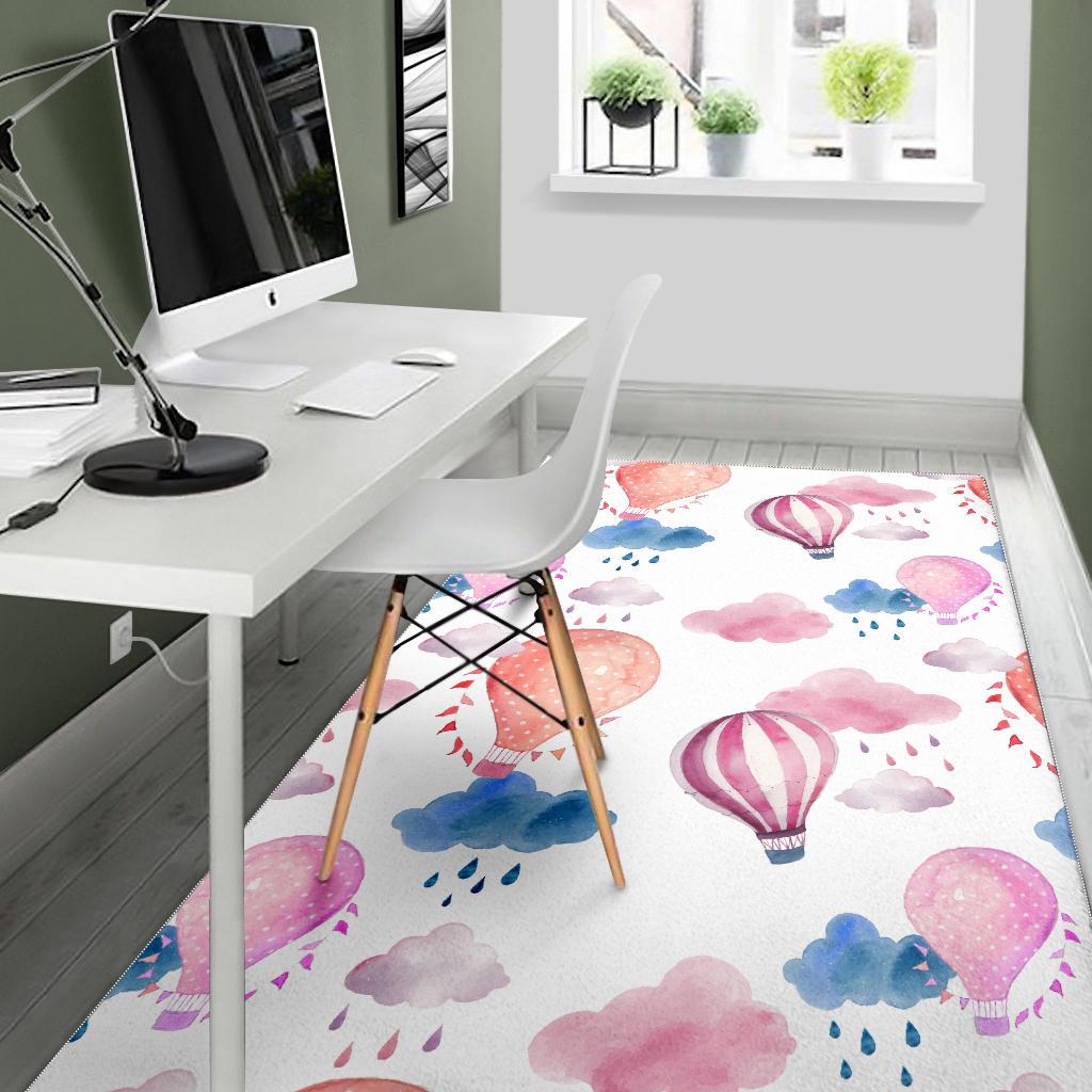 Watercolor air balloon cloud pattern Area Rug