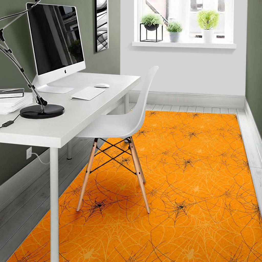 Cobweb Spider Web Pattern Orange Background Area Rug