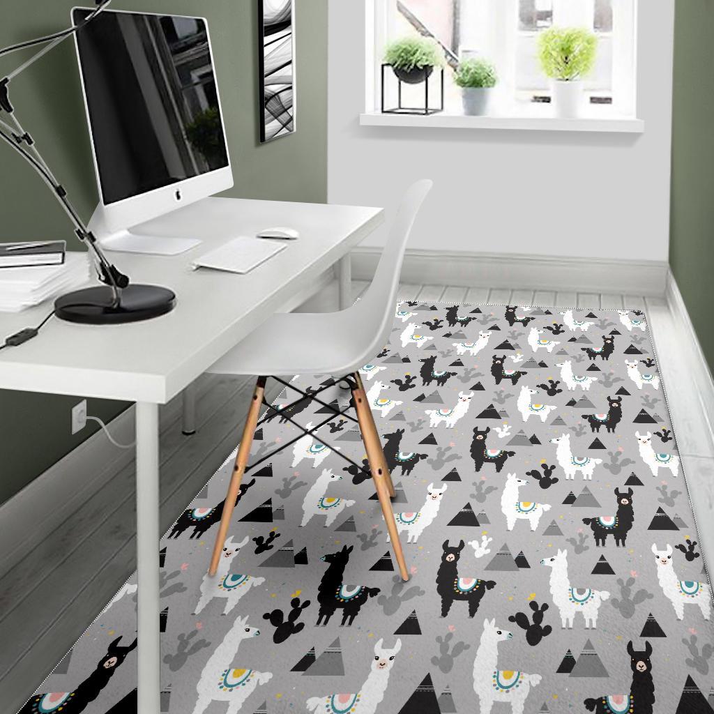 Black and White Llama Pattern Area Rug