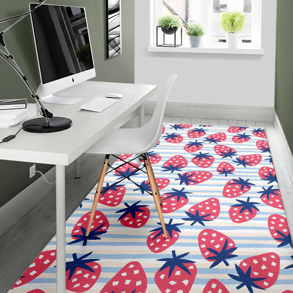 Strawberry pattern blue lines background Area Rug