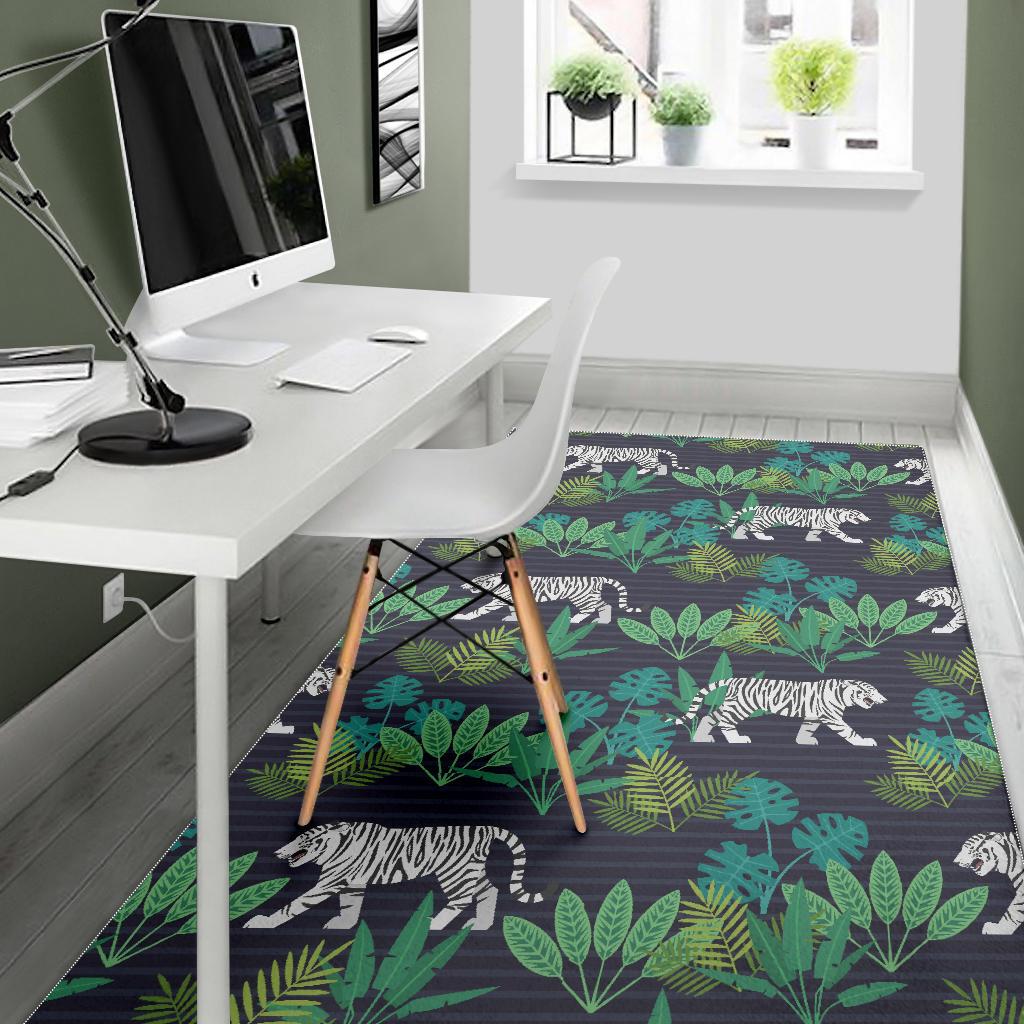 white bengal tigers tropical plant Area Rug