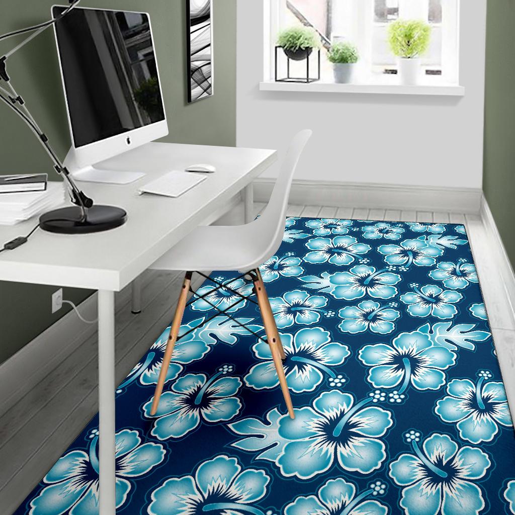 Blue Hibiscus Pattern Print Design HB011 Area Rugs