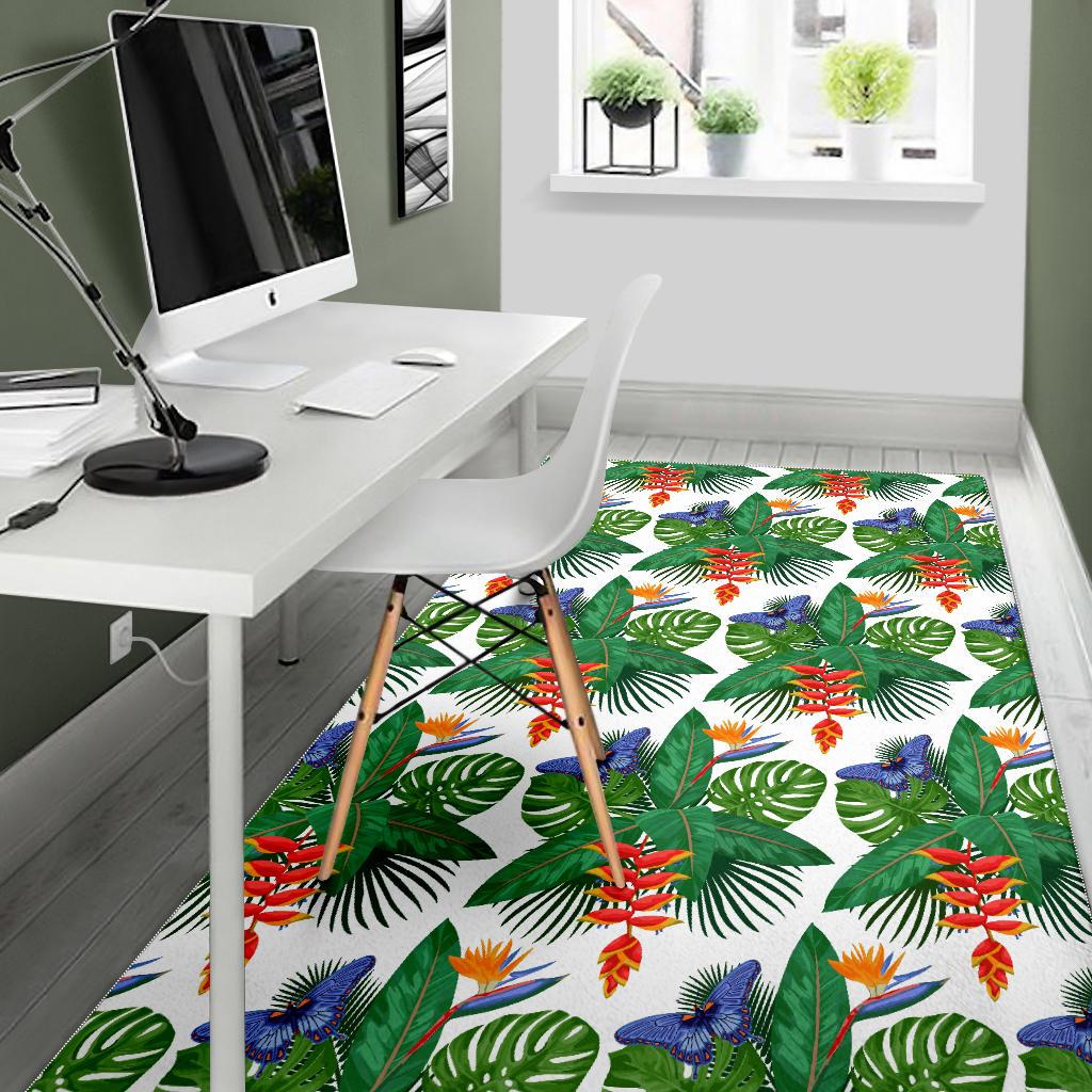 Heliconia Butterfly Leaves Pattern Area Rug