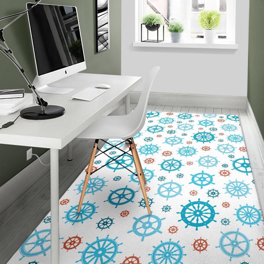 Nautical Steering Wheel Rudder Pattern Background Area Rug