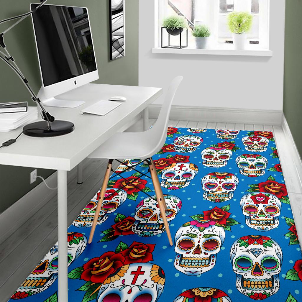 Suger Skull Rose Pattern Area Rug