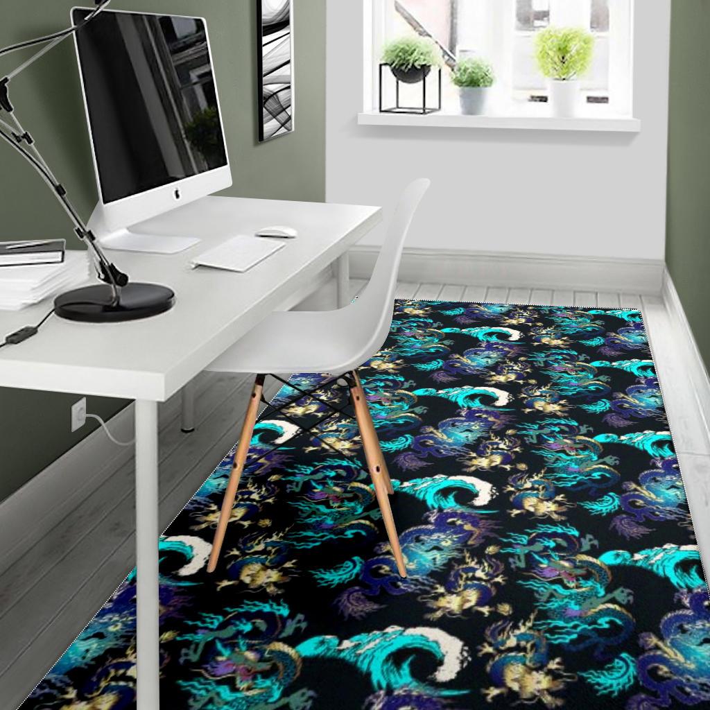 Dragon sea wave pattern Area Rug
