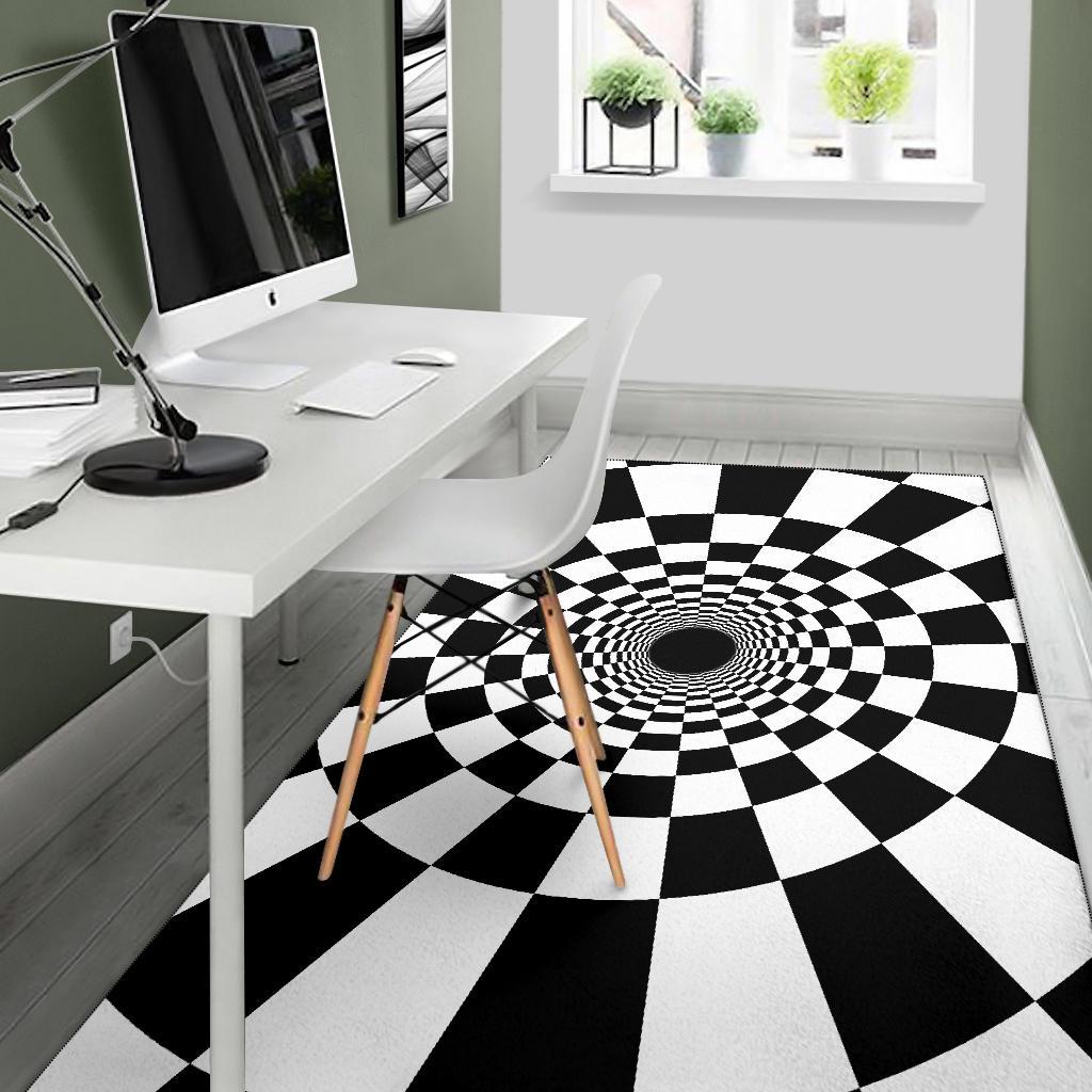 Tunnel Illusion Black and White Hole Area Rug