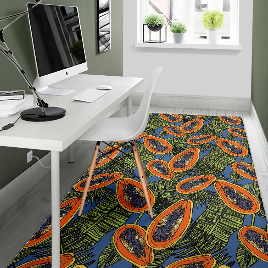 Colorful papaya tropical leaves Area Rug