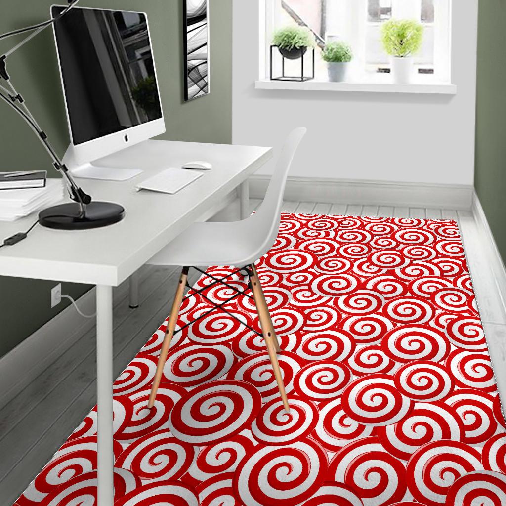 Red and White Candy Spiral Lollipops Pattern Area Rug