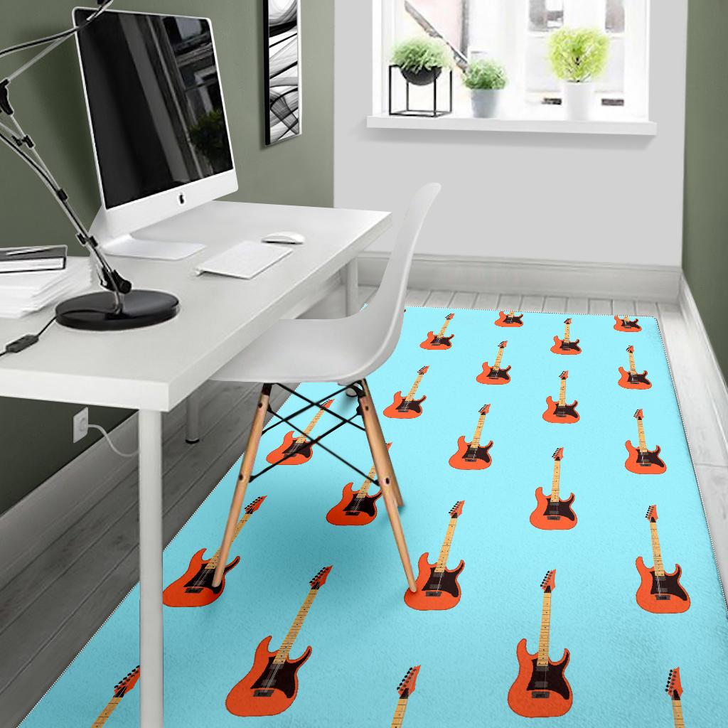 electric guitar pattern light blue background Area Rug