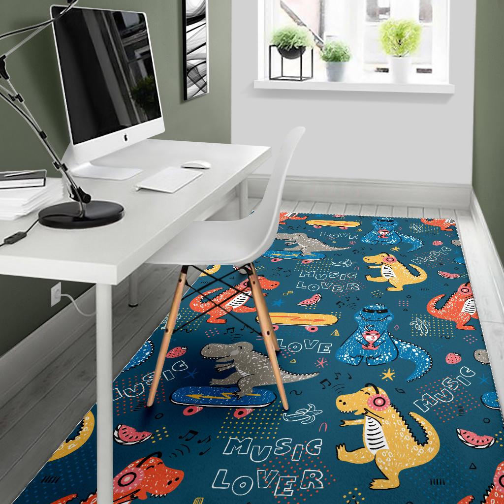 Dinosaur Music Skating Pattern Area Rug