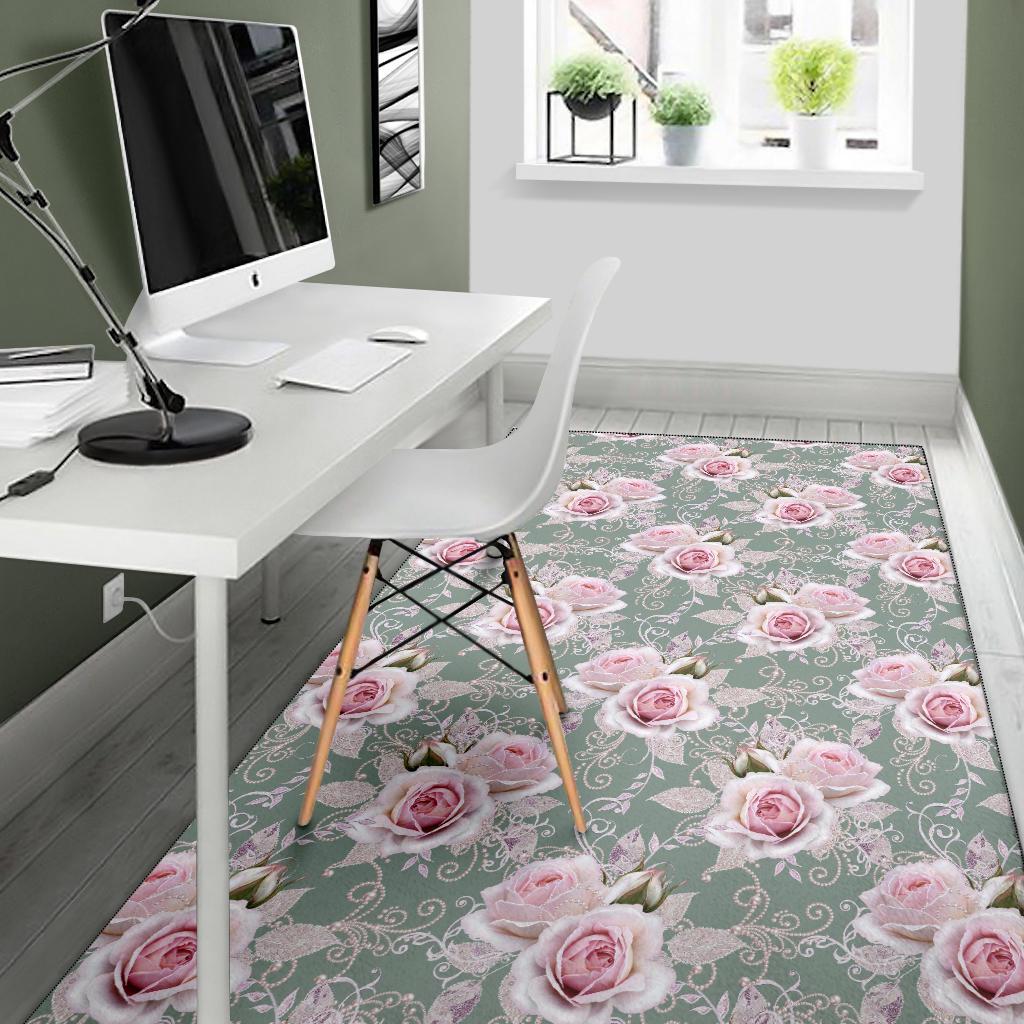 Rose White Pattern Print Design RO012 Area Rugs
