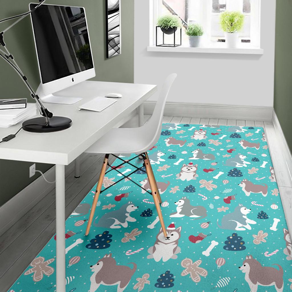 Christmas cute siberian husky puppie pattern Area Rug