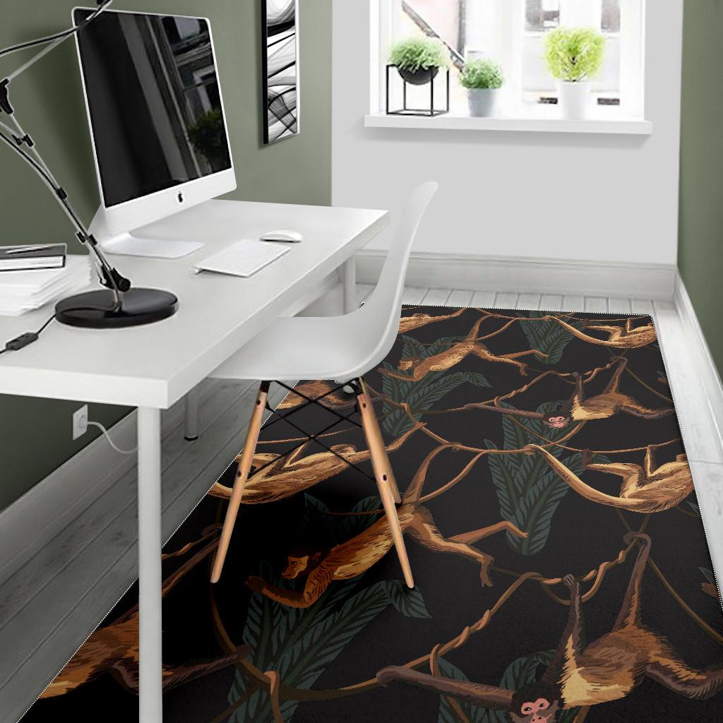 Monkey Pattern Black Background Area Rug