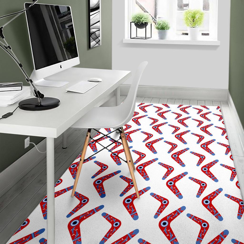 Boomerang Aboriginal Pattern White Background Area Rug