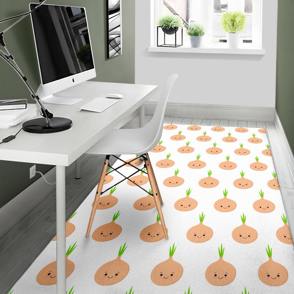 cute onions smiling faces Area Rug