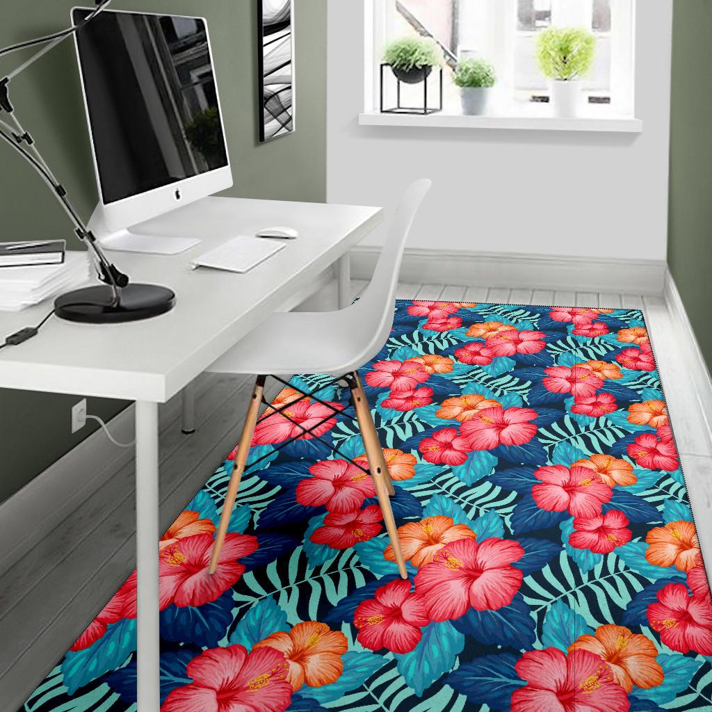 Red Hibiscus Pattern Print Design HB02 Area Rugs