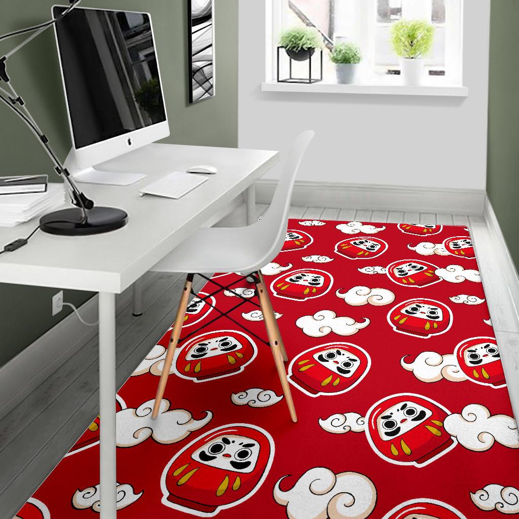 Red Daruma Cloud Pattern Area Rug