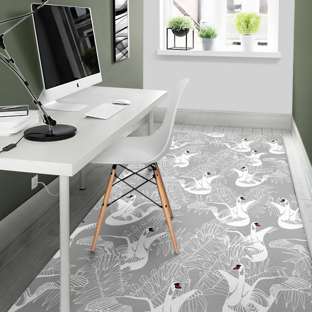 white swan gray background Area Rug
