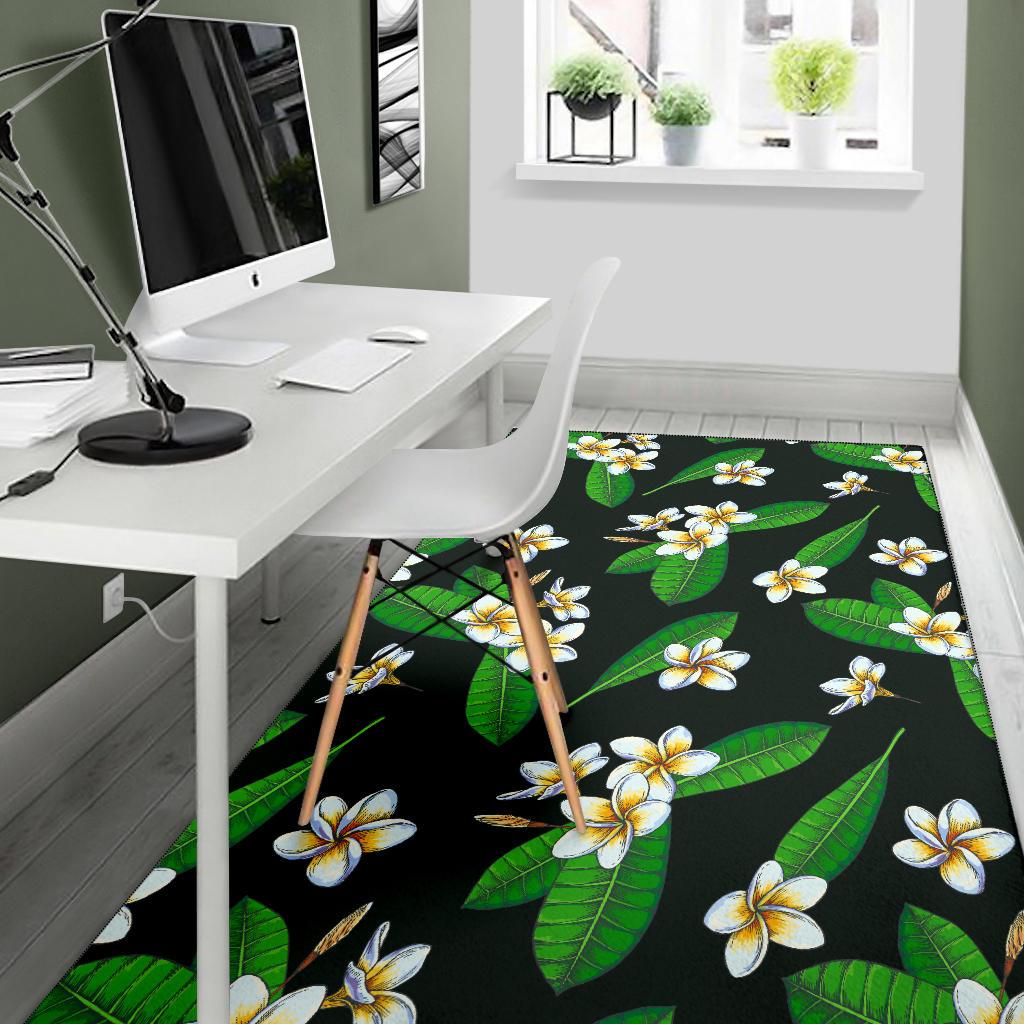 White Plumeria Pattern Print Design PM023 Area Rugs