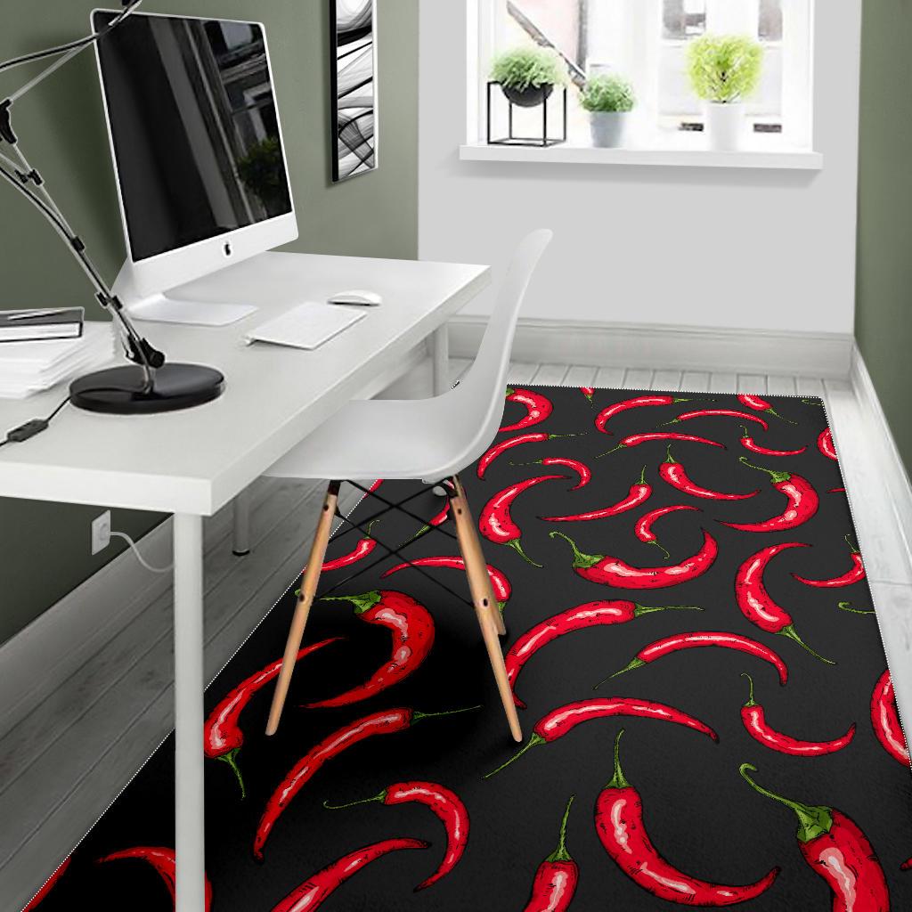 Chili peppers pattern black background Area Rug