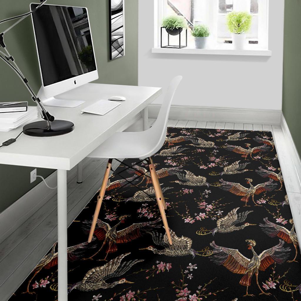 Japanese Crane Pattern Background Area Rug