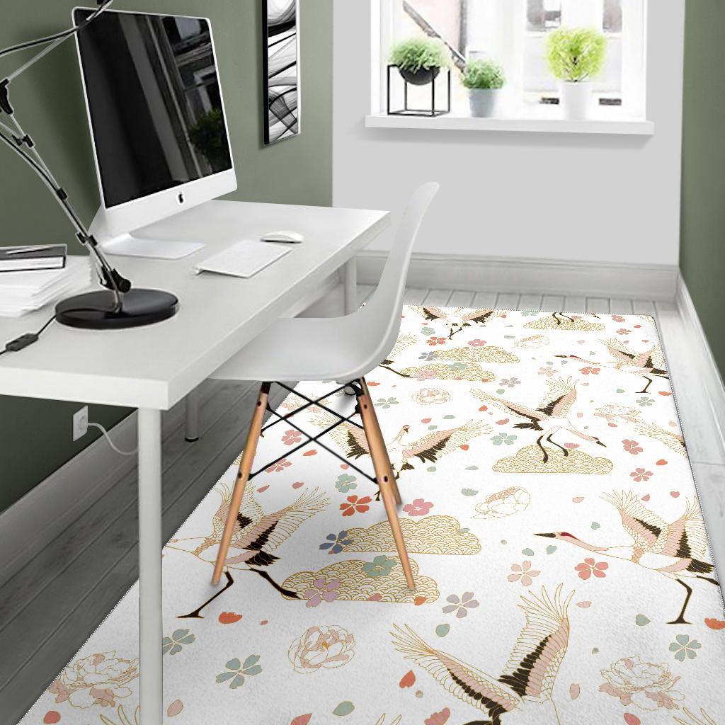 Beautiful Japanese cranes pattern Area Rug
