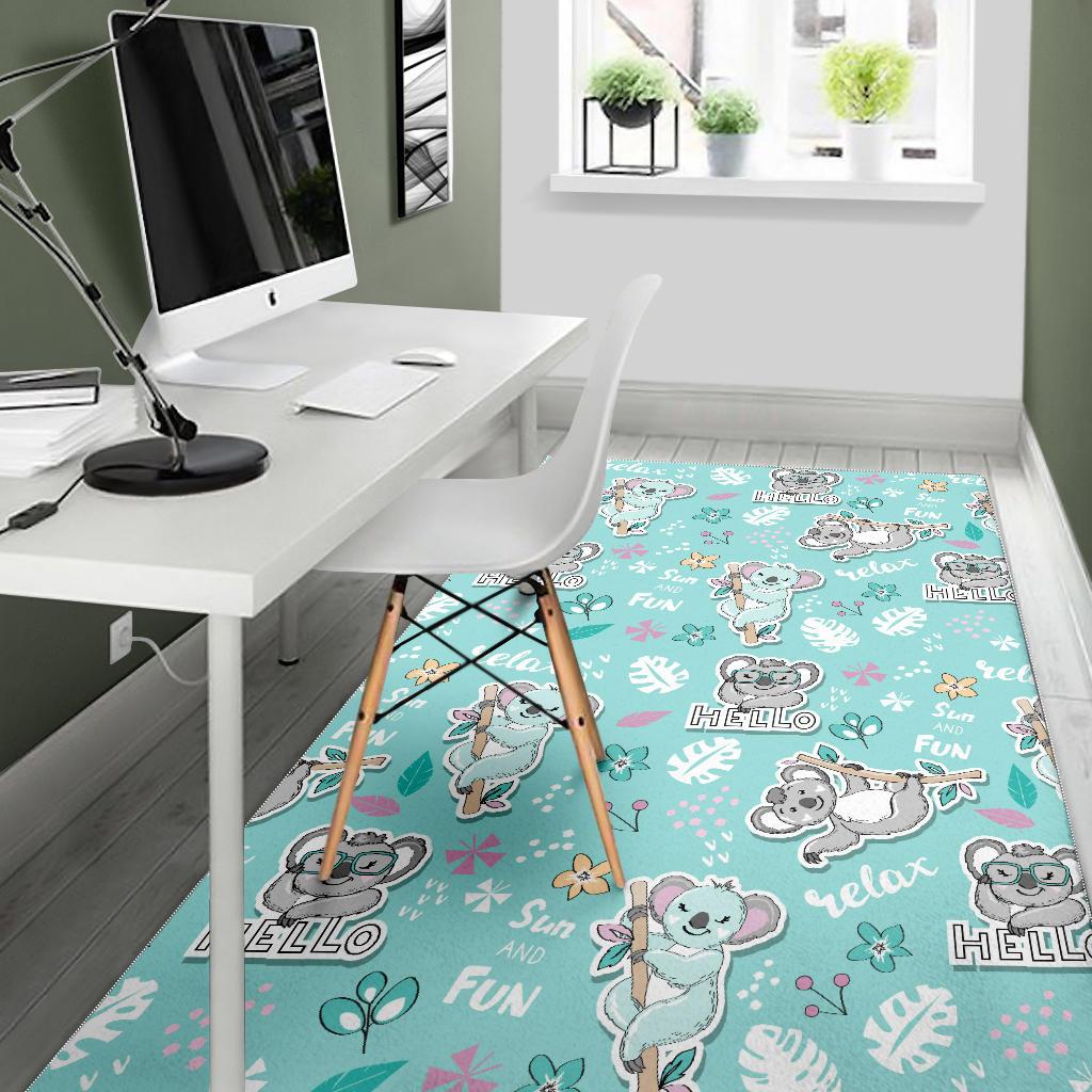 Cute koalas blue background pattern Area Rug