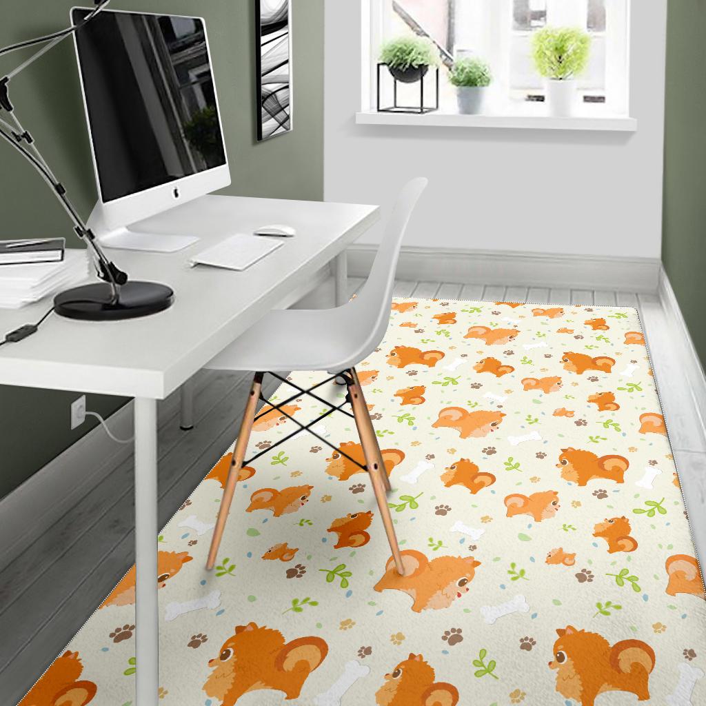 Cute brown pomeranian paw leave bone pattern Area Rug