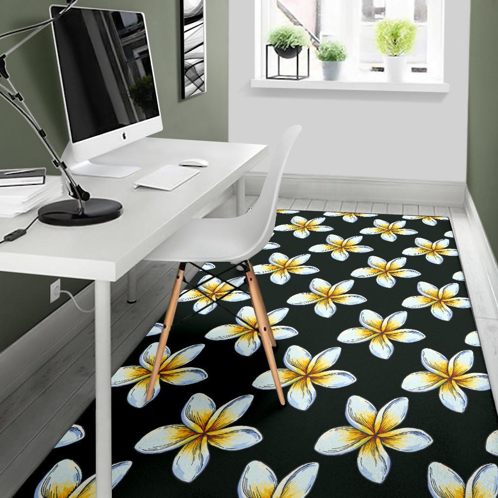 White Plumeria Pattern Print Design PM022 Area Rugs