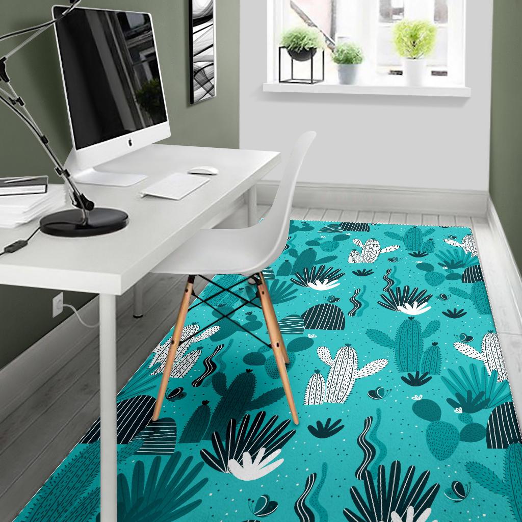 Green Cactus Pattern Area Rug