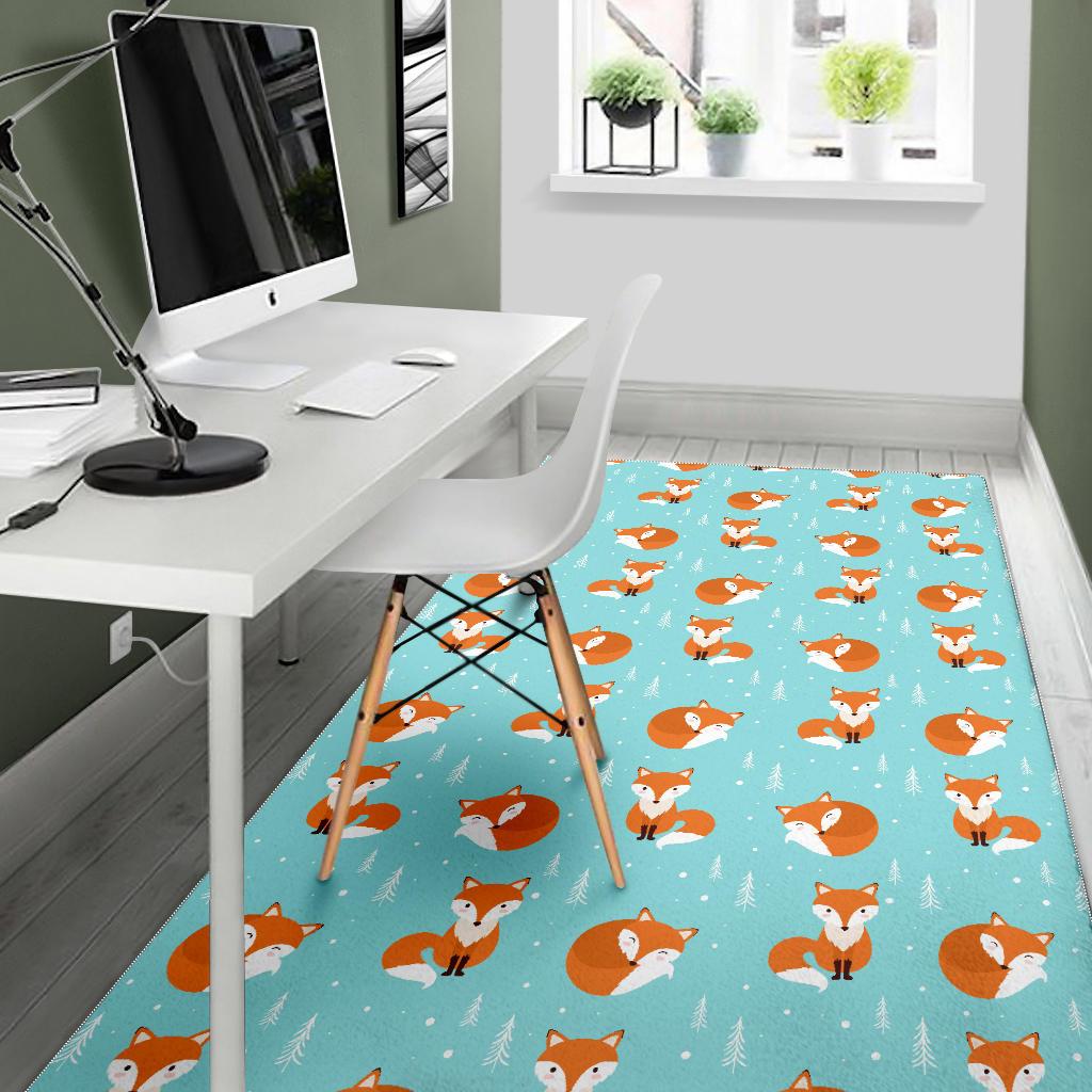 Fox pattern blue b ackground Area Rug