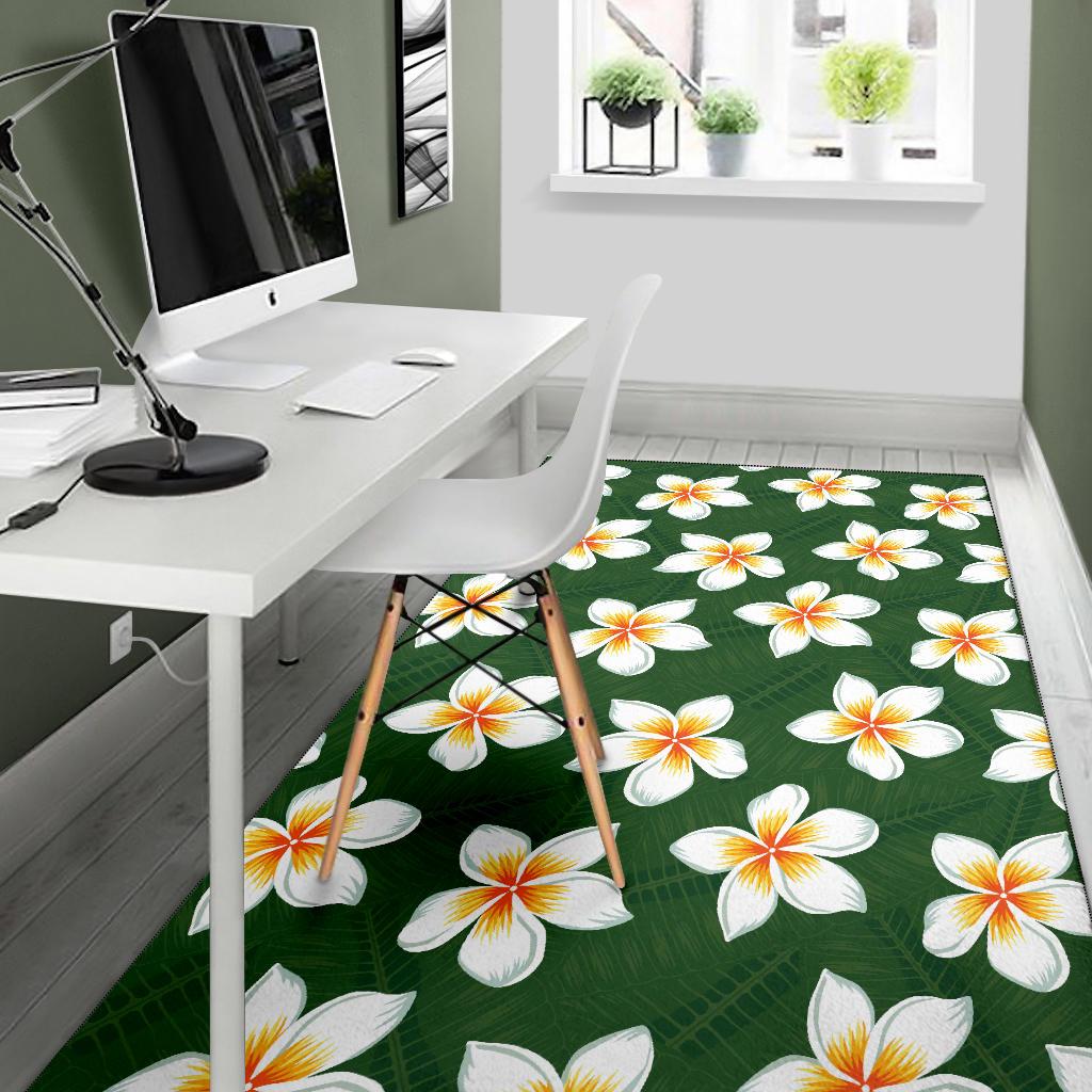 White Plumeria Pattern Print Design PM020 Area Rugs