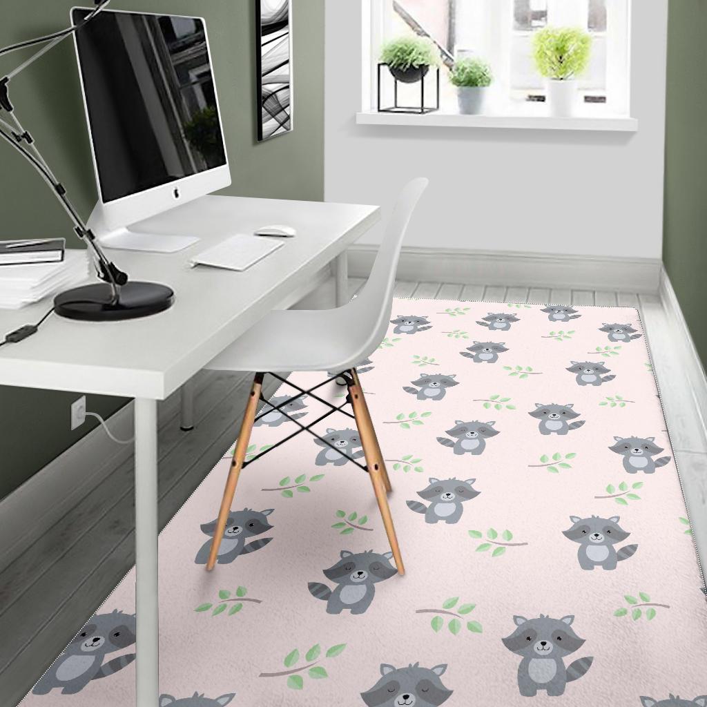 cute raccoons leaves pattern Area Rug