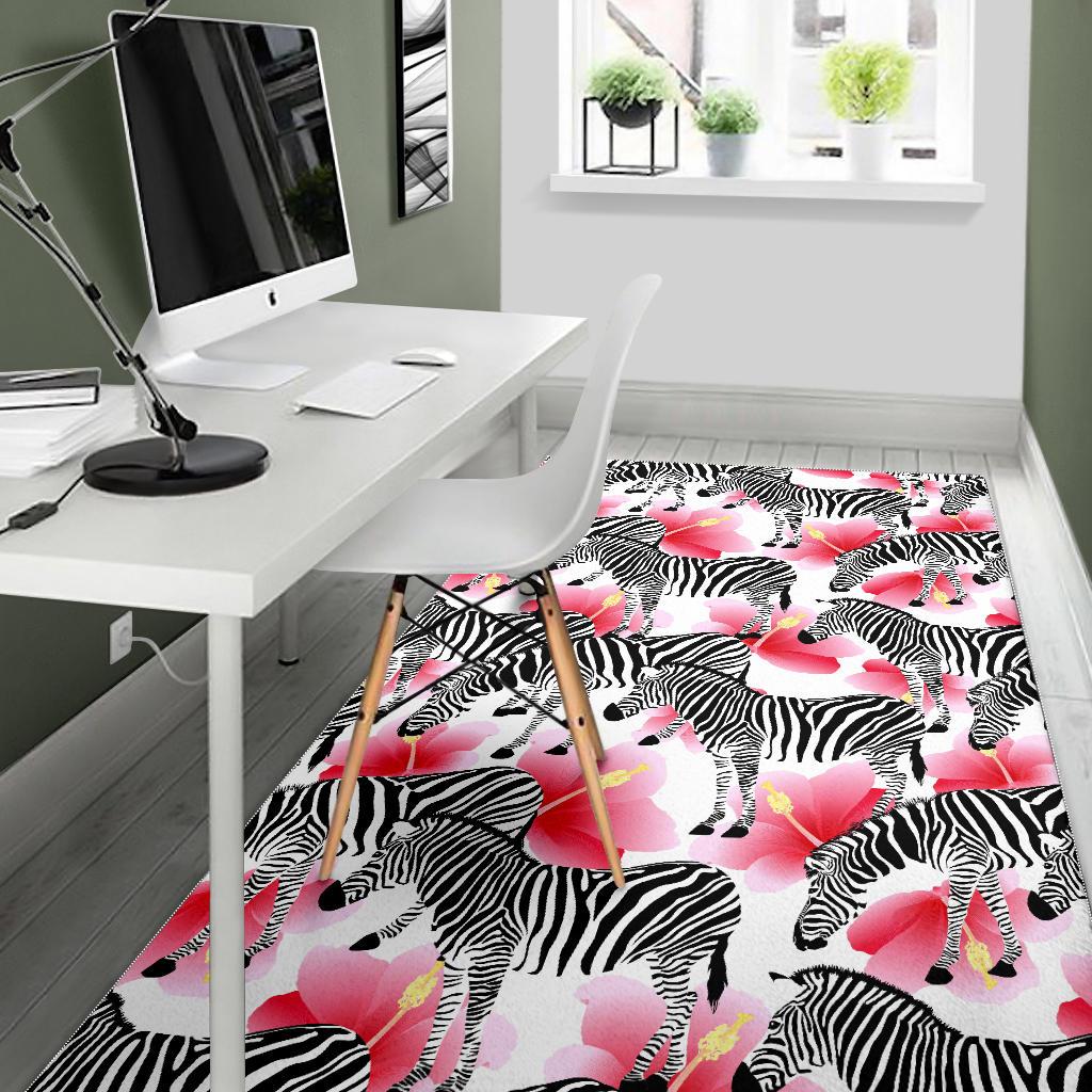 Zebra Red Hibiscus Pattern Area Rug