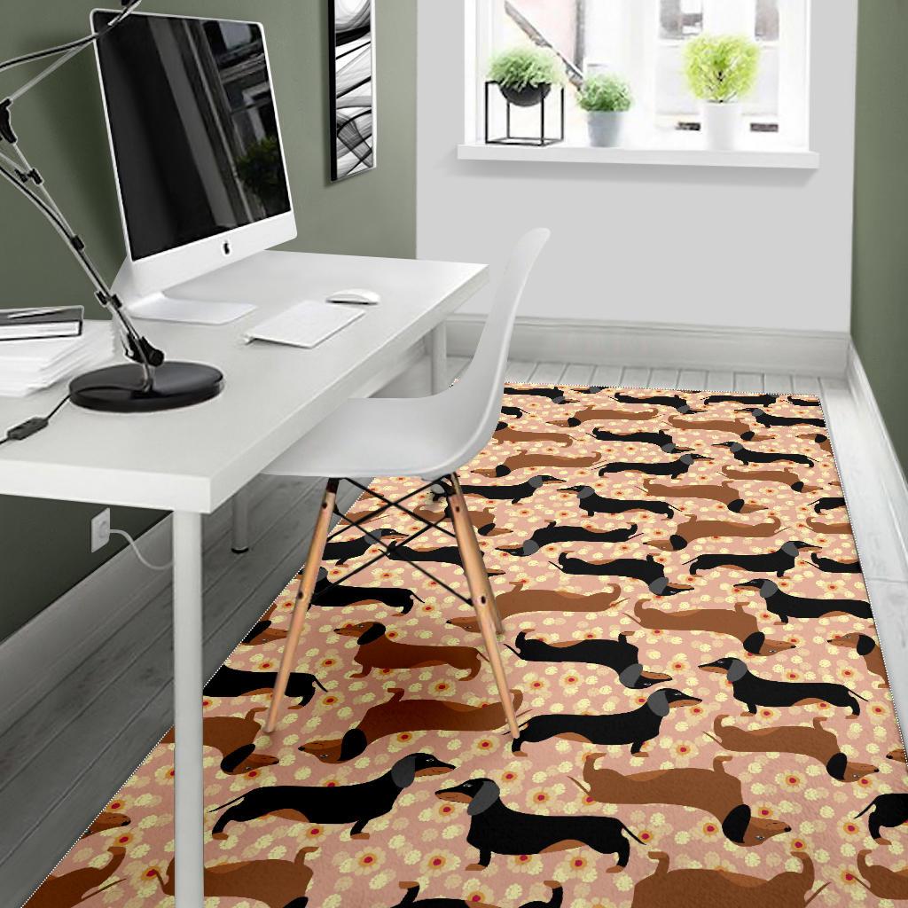 Dachshund floral background Area Rug