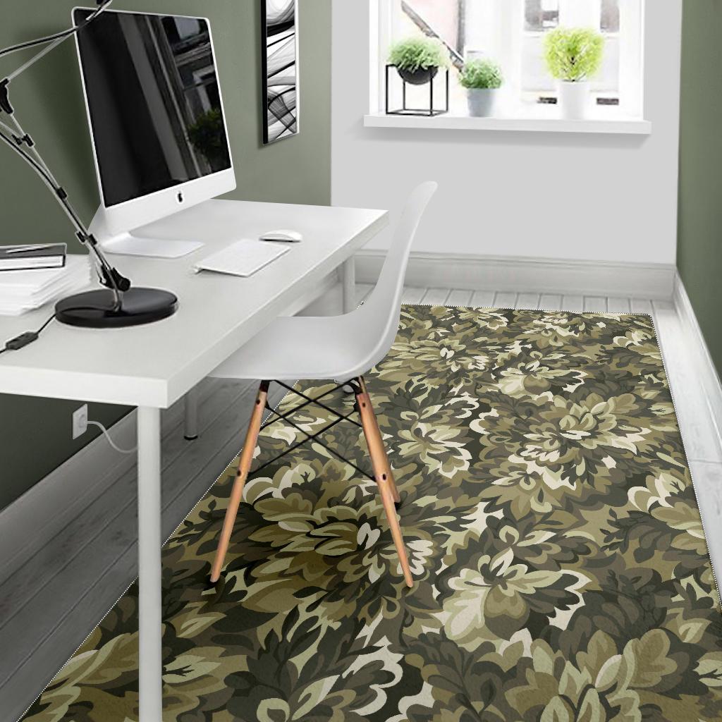 Green Camo Camouflage Flower Pattern Area Rug