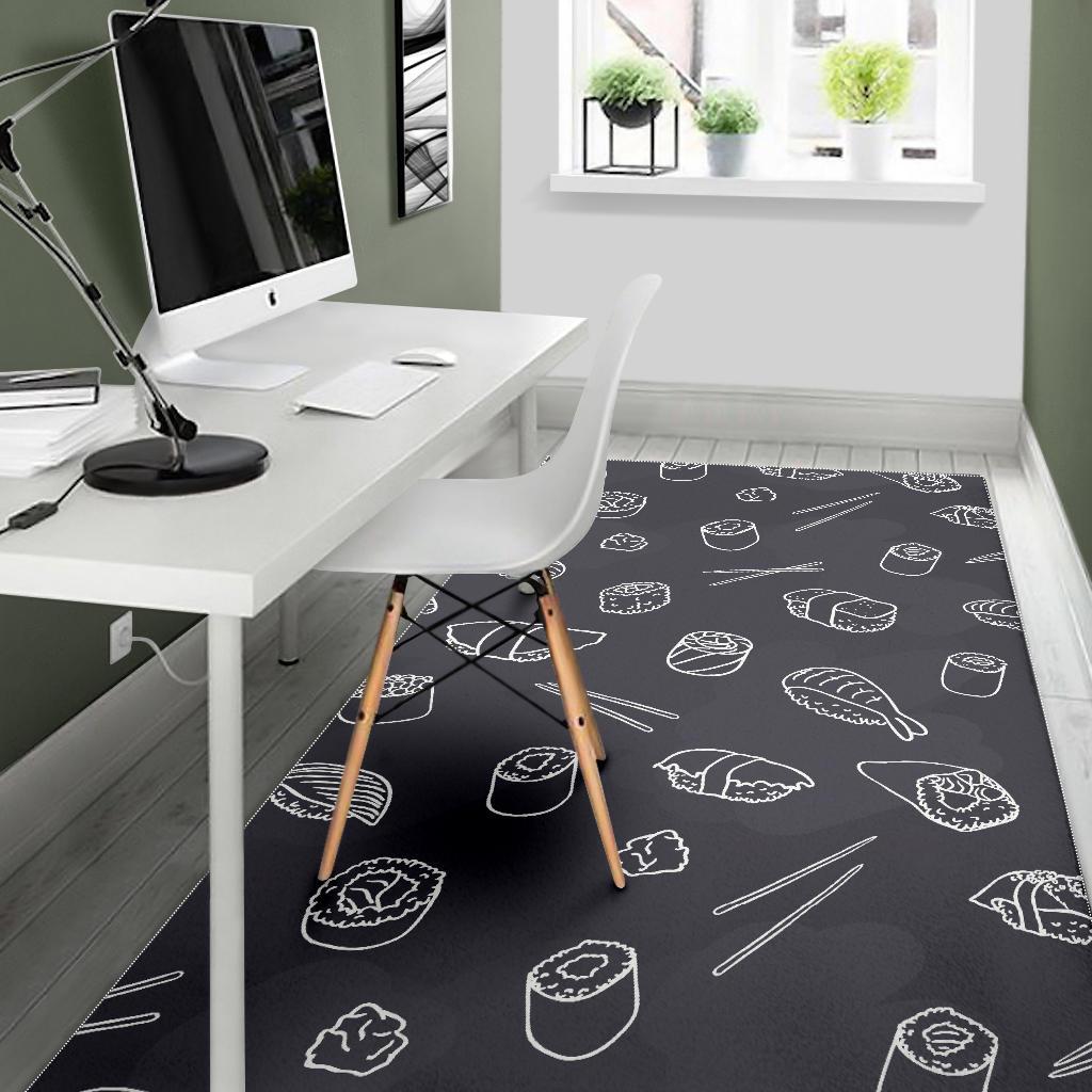 sushi pattern black background Area Rug