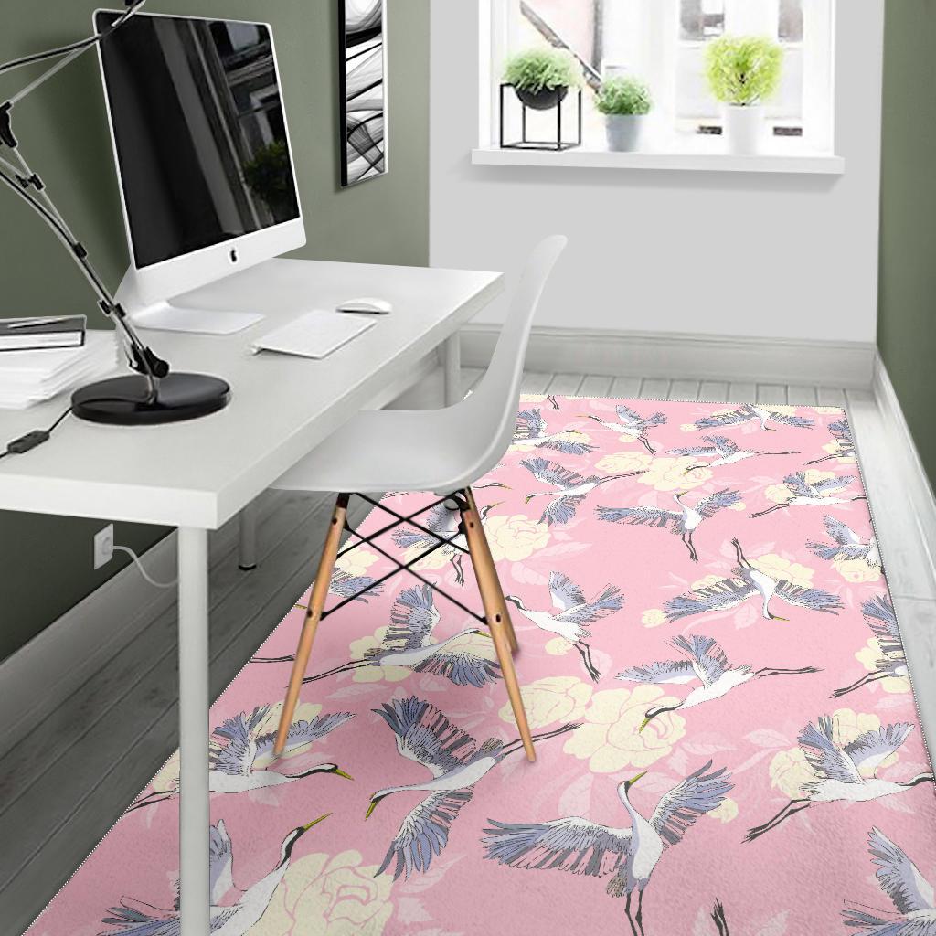 Japanese crane rose pattern Area Rug