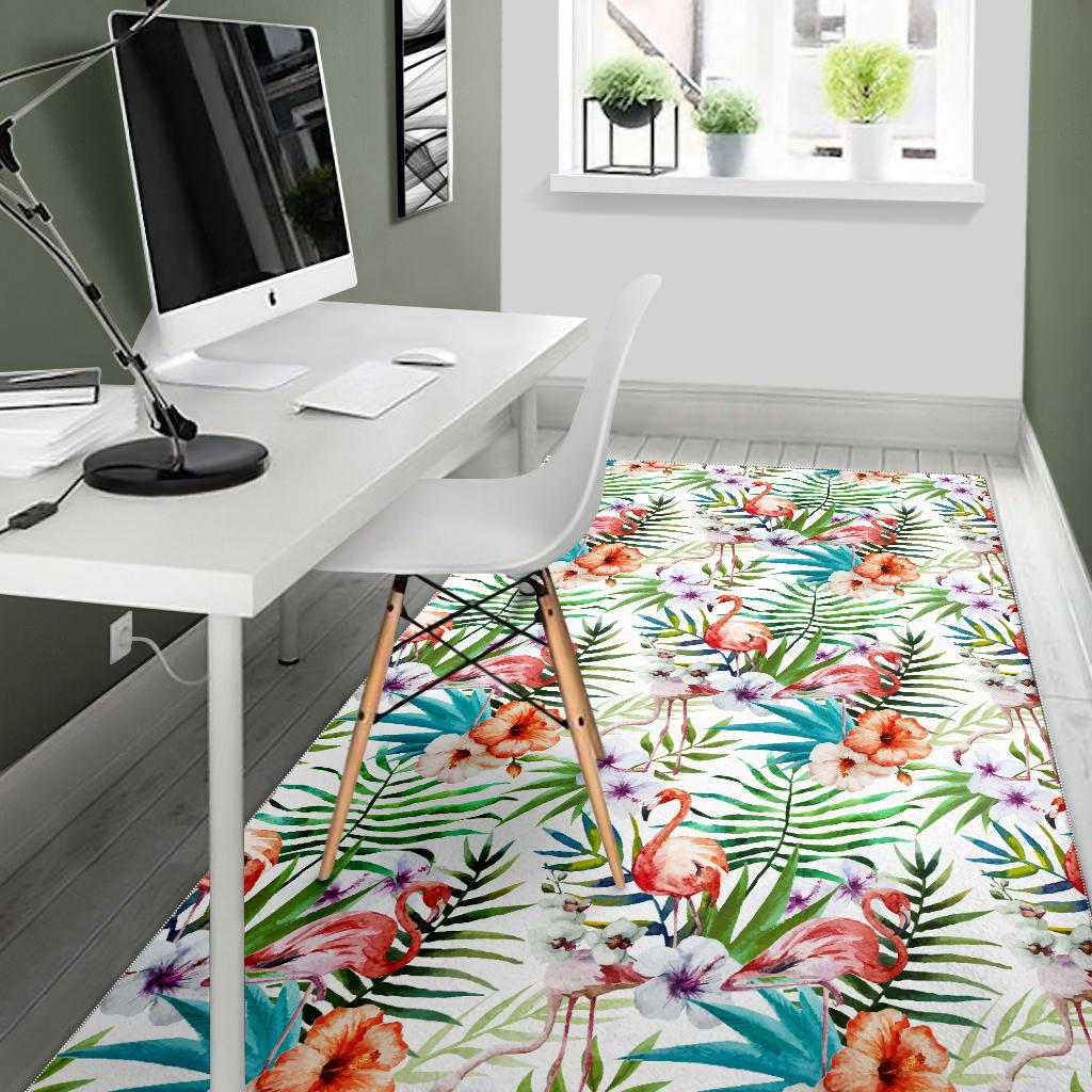 Flamingo Flower Leaves Pattern Area Rug