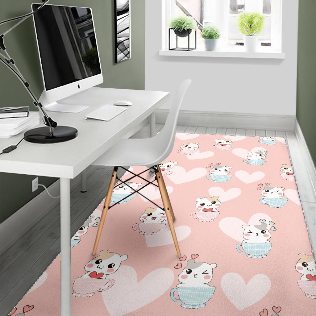 Hamster in Cup Heart Pattern Area Rug