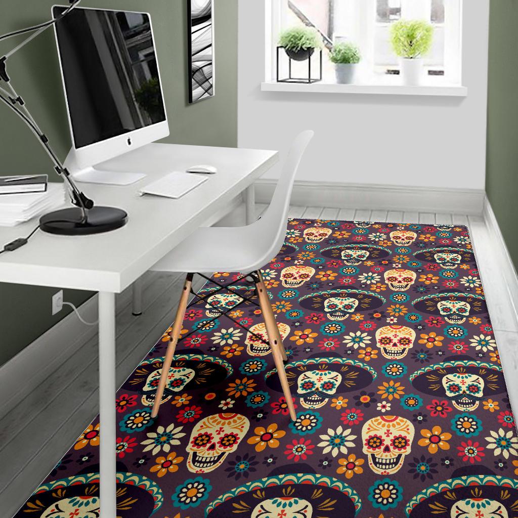 Sugar skulls flower maxican pattern Area Rug
