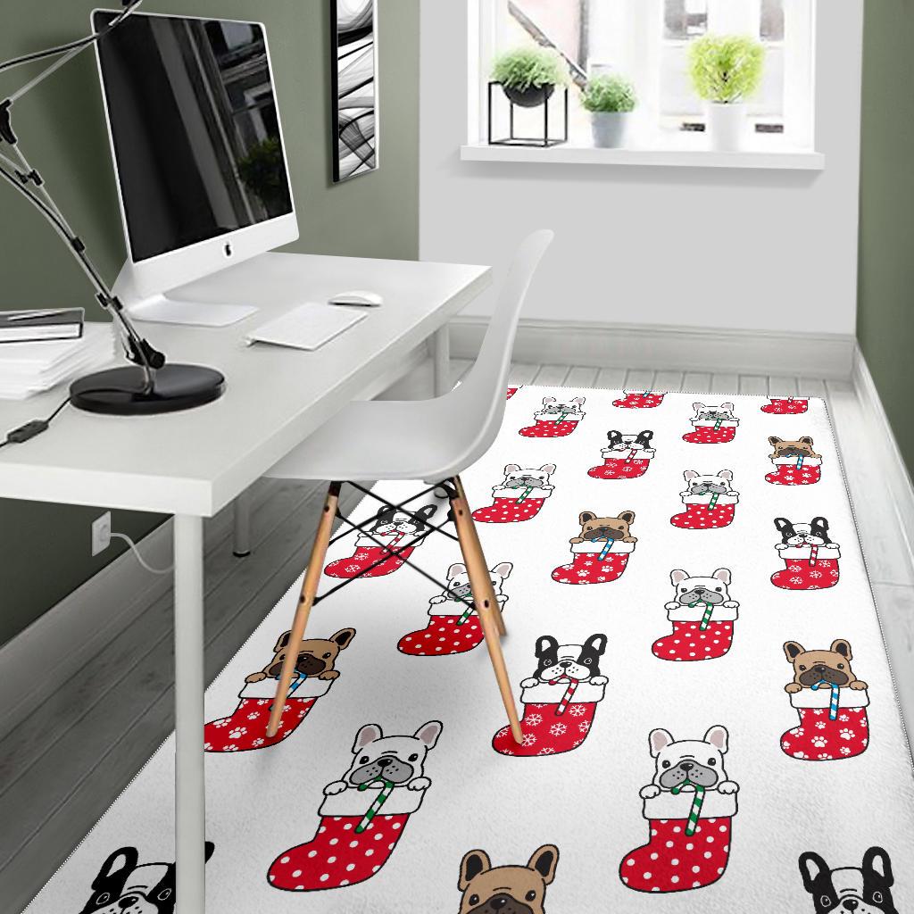 French Bulldog in Sock Pattern Area Rug