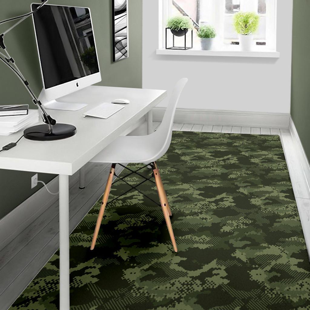Digital Green camo camouflage pattern Area Rug