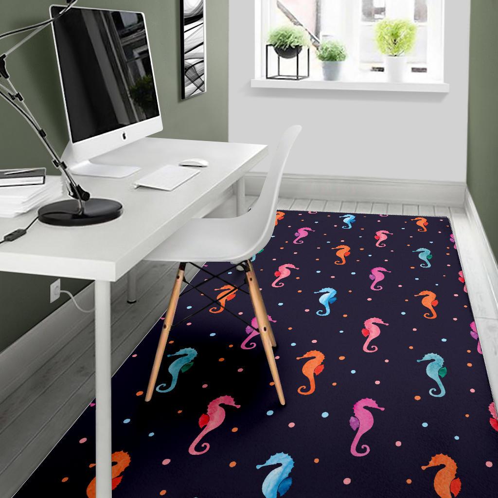 Watercolor colorful seahorse pattern Area Rug