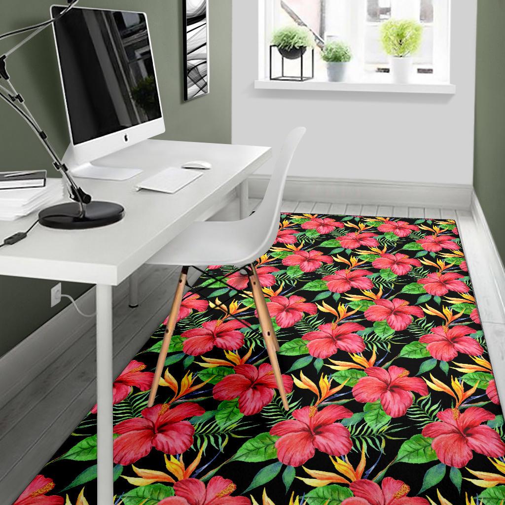 Red Hibiscus Pattern Print Design HB07 Area Rugs