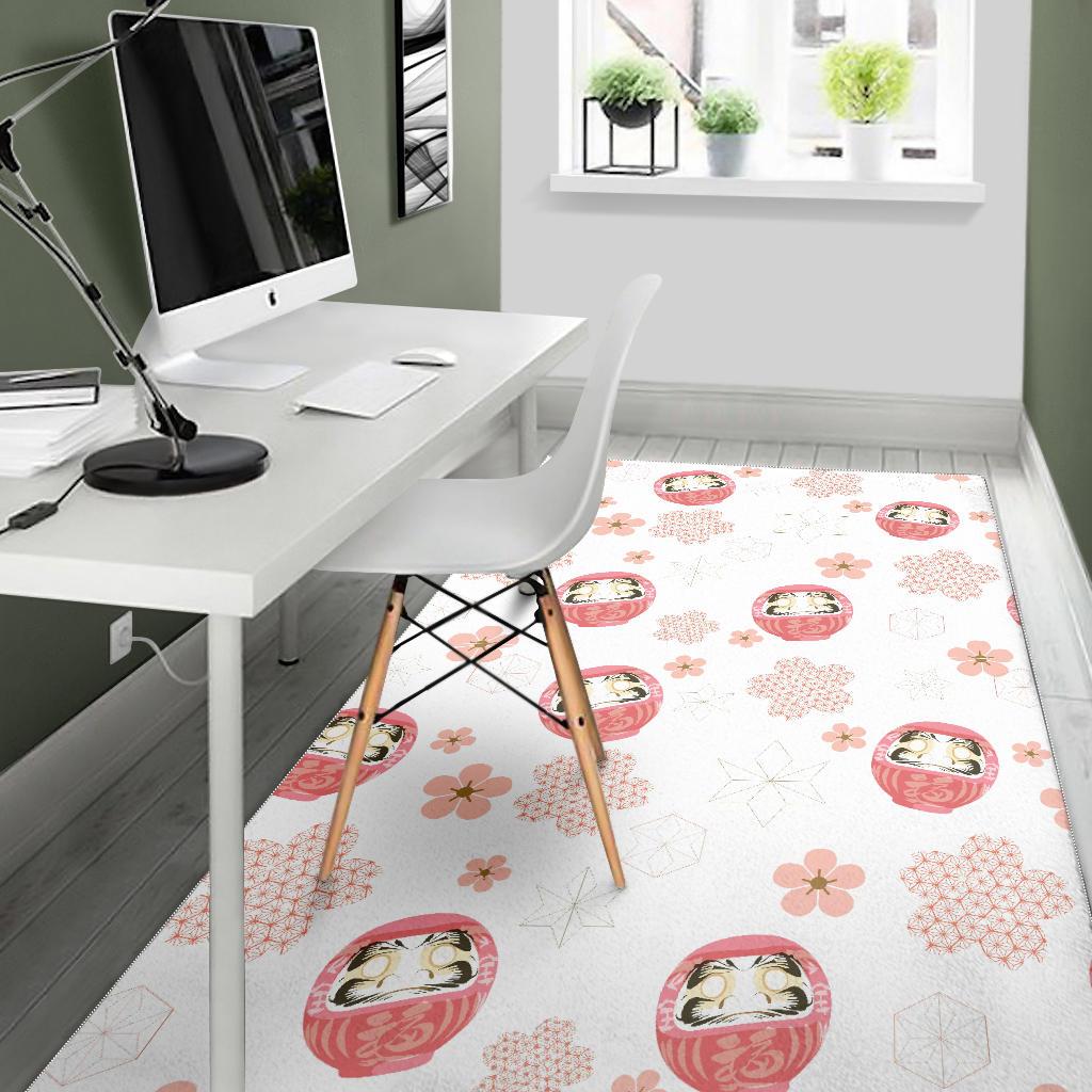 Daruma japanese wooden doll cherry blossom flower pattern Area Rug