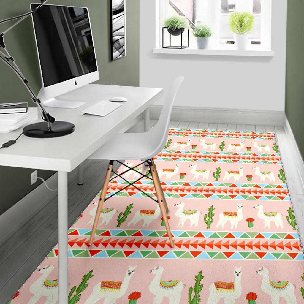 Llama Cactus Pattern background Area Rug